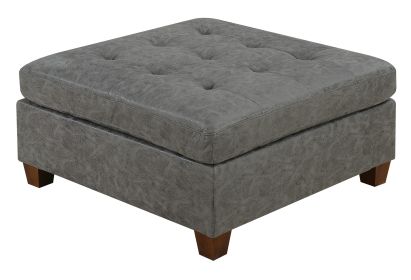 Living Room Furniture Tufted Cocktail Ottoman Antique Grey Breathable Leatherette 1pc Cushion Ottoman Seat Wooden Legs