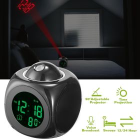 LCD Projection Alarm Clock Battery Powered with Voice Broadcast Function Snooze Temperature Display 12/24 Hour Time System