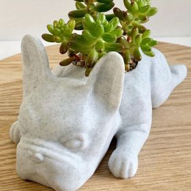 1pc Mini Resin PuppyFlower Pot, Succulent Planter, French Bulldog Shape Cute Bonsai Flower Pots, Cute Dog Flower Pots, Air Plant Holder, For Home Gard
