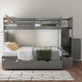 Twin over Full/Twin Bunk Bed;  Convertible Bottom Bed;  Storage Shelves and Drawers;  Gray