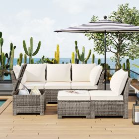 6-Piece Outdoor Sofa Set, PE Wicker Rattan Sofa with 2 Corner Chairs, 2 Single Chairs, 1 Ottoman and 1 Storage Table, All-weather Conversational Furni