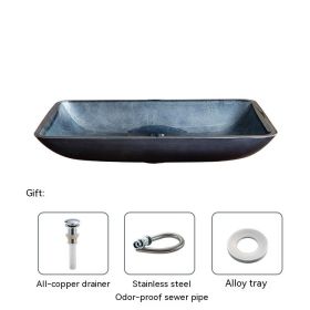 Pure Color Tempered Glass Table Basin Simple Art Bathroom Inter-platform (Option: 081 Single Basin Suit)