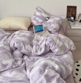 Minimalist Internet Celebrity Dormitory Bedding, Bedding Set, Bedsheet Three Piece Set (Option: Clouds Stain purple-Flat Sheet-1.2M)