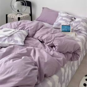 Minimalist Internet Celebrity Dormitory Bedding, Bedding Set, Bedsheet Three Piece Set (Option: CloudsOverturningtheCitypurple-Flat Sheet-1.2M)