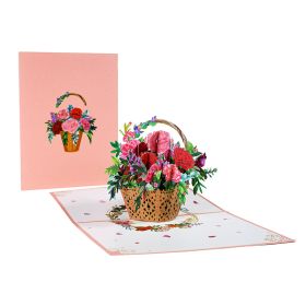 Flower Basket 3D Three-dimensional Greeting Card Handmade Paper Carved Holiday Thanks Blessing Card (Option: B basket of carnations)