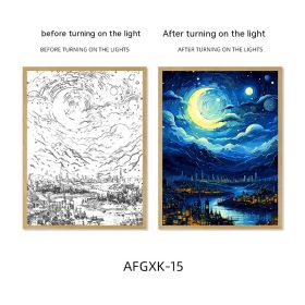 Van Gogh Famous Starry Sky Line Living Room Lighting Painting (Option: AFGXK15-USB-17.7x24cmPSframe)