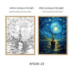Van Gogh Famous Starry Sky Line Living Room Lighting Painting (Option: AFGXK23-USB-17.7x24cmPSframe)