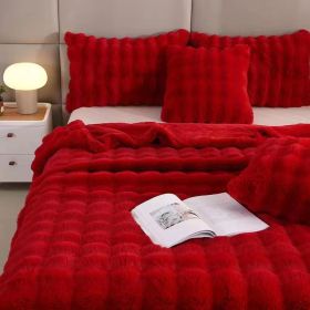 Polyester Carpet Rabbit Bubble Velvet Thickened Nap Blanket Quilt (Option: Red-120x200cm)