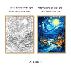 Van Gogh Famous Starry Sky Line Living Room Lighting Painting (Option: AFGXK5-USB-17.7x24cmPSframe)