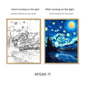 Van Gogh Famous Starry Sky Line Living Room Lighting Painting (Option: AFGXK11-USB-17.7x24cmPSframe)