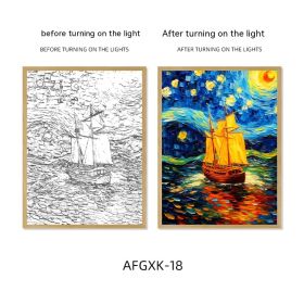 Van Gogh Famous Starry Sky Line Living Room Lighting Painting (Option: AFGXK18-USB-17.7x24cmPSframe)