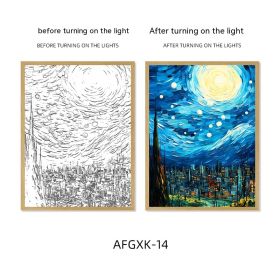 Van Gogh Famous Starry Sky Line Living Room Lighting Painting (Option: AFGXK14-USB-17.7x24cmPSframe)