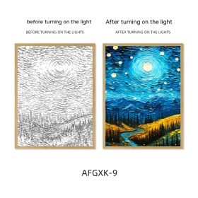Van Gogh Famous Starry Sky Line Living Room Lighting Painting (Option: AFGXK9-USB-17.7x24cmPSframe)