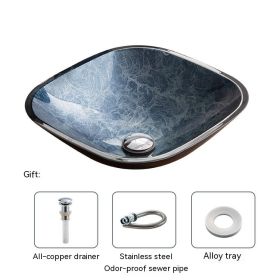 Pure Color Tempered Glass Table Basin Simple Art Bathroom Inter-platform (Option: 082 Single Basin Suit)