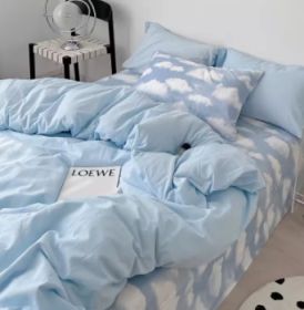 Minimalist Internet Celebrity Dormitory Bedding, Bedding Set, Bedsheet Three Piece Set (Option: CloudsLikeWater Blue-Flat Sheet-1.8M)