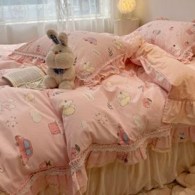 Small Lace Style Cherry Cotton Four Piece Set (Option: Childhood dreams-Fitted Sheet-1.5M)