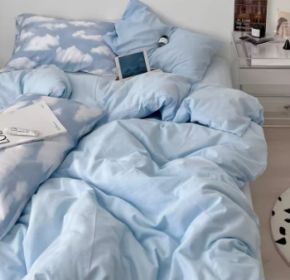 Minimalist Internet Celebrity Dormitory Bedding, Bedding Set, Bedsheet Three Piece Set (Option: CloudsOverturningtheCityblue-Flat Sheet-0.9M)
