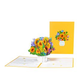Three-dimensional Greeting Card Hand-carved Paper Blessing Card (Option: Holding sunflowers)