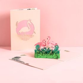 3D Laser Cut Handmade Sakura Kissing Lover Paper Invitation Greeting Card (Option: Flamingo)