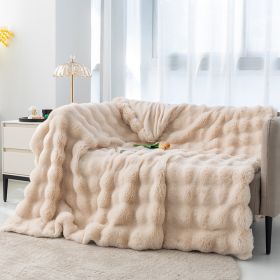 Polyester Carpet Rabbit Bubble Velvet Thickened Nap Blanket Quilt (Option: Rice apricot-100x160cm)