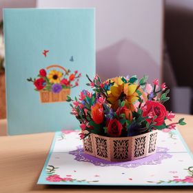 Flower Basket 3D Three-dimensional Greeting Card Handmade Paper Carved Holiday Thanks Blessing Card (Option: To the rose basket)