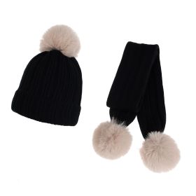 New Drawn Knitted Children's Hat Scarf Set (Color: Black)