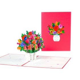 Three-dimensional Greeting Card Hand-carved Paper Blessing Card (Option: Holding colorful flowers)
