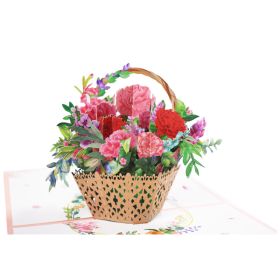 Flower Basket 3D Three-dimensional Greeting Card Handmade Paper Carved Holiday Thanks Blessing Card (Option: A basket of carnations)