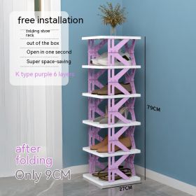 Plastic Installation-free Shoe Rack Storage Shoe Rack Folding Shoe Cabinet (Option: Purple 6 Layer K Type)