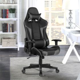 Reclining Swivel Massage Gaming Chair with Lumbar Support (Color: Gray)