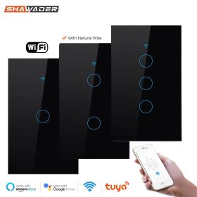 Wifi Smart Light Switch Glass Screen Touch Panel Voice Control Wireless Wall Switches Remote with Alexa Google Home 1/2/3/4 Gang White Color (Gang: 3)