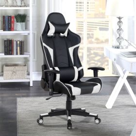 Reclining Swivel Massage Gaming Chair with Lumbar Support (Color: White)