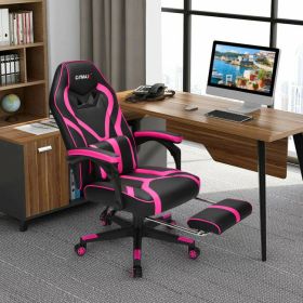 Computer Massage Gaming Recliner Chair with Footrest (Color: Pink)