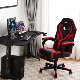 Computer Massage Gaming Recliner Chair with Footrest (Color: Red)