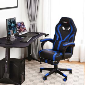 Computer Massage Gaming Recliner Chair with Footrest (Color: Blue)