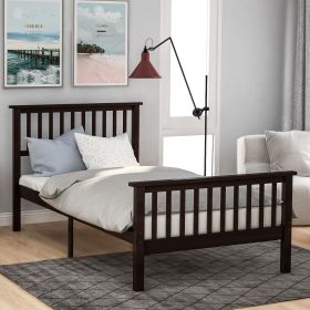 Wood Platform Bed with Headboard and Footboard (Color: Espresso)