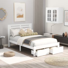 Full Size Platform Bed with Drawers (Color: White)