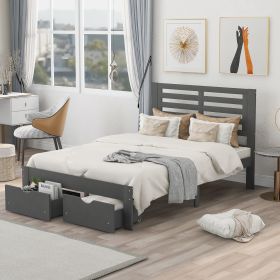 Full Size Platform Bed with Drawers (Color: Gray)