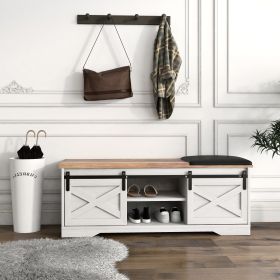 47 Inch Modern Farmhouse Sliding X Barn Door Litterbox Bench with Entry Cutout, Shoe Bench (Color: as Pic)