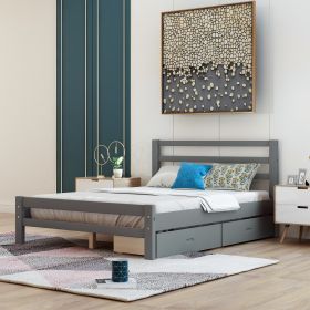 Wood platform bed with two drawers, (Color: Gray)