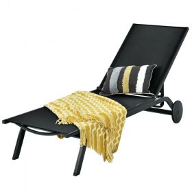 6-Position Adjustable Fabric Outdoor Patio Recliner Chair (Color: Black)