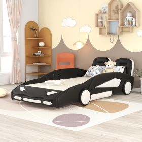 Twin Size Race Car-Shaped Platform Bed with Wheels (Color: Black)