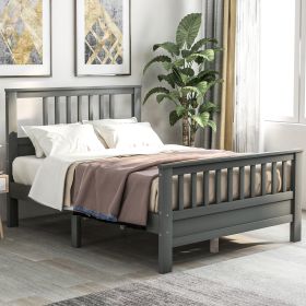 Wood Platform Bed with Headboard and Footboard (Color: Gray)