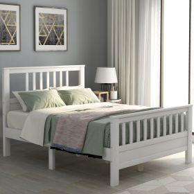 Wood Platform Bed with Headboard and Footboard (Color: White)