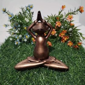 1pc Miniature Meditation Yoga Frog Resin Statue, For Desktop Living Room Bedroom Office Book Shelf Garden Outdoor Decoration, Home Decoration (Color: Worship the sun)