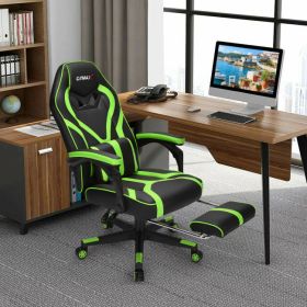 Computer Massage Gaming Recliner Chair with Footrest (Color: Green)