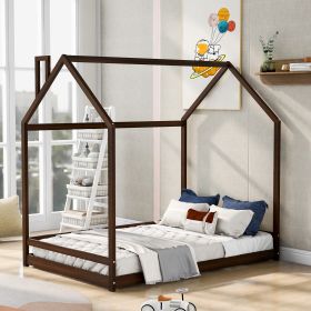 Full Size House Bed Wood Bed (Color: Espresso)