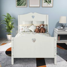 Twin Size Wood Platform Bed with Headboard,Footboard and Wood Slat Support (Color: White)