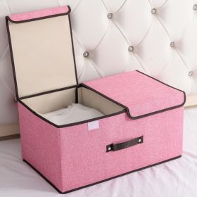 Cotton And Linen Fabric Double Lid Storage Box Foldable (Option: Pink-36x30x25cm)