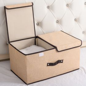 Cotton And Linen Fabric Double Lid Storage Box Foldable (Option: Beige-36x30x25cm)